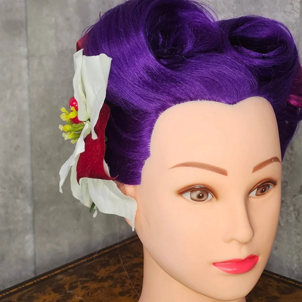 Handmade Holiday Poinsettia‎ Hair Flower Clip White Red Berries Christmas Pinup